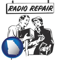 georgia map icon and a vintage radio repair shop