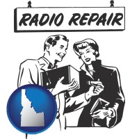 idaho map icon and a vintage radio repair shop