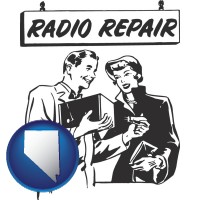 nevada map icon and a vintage radio repair shop