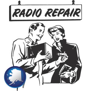 a vintage radio repair shop - with Alaska icon