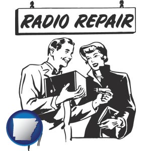 a vintage radio repair shop - with Arkansas icon