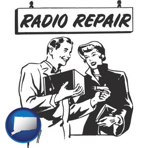 a vintage radio repair shop - with Connecticut icon