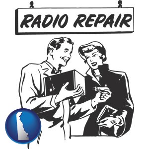 a vintage radio repair shop - with Delaware icon