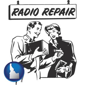 a vintage radio repair shop - with Idaho icon