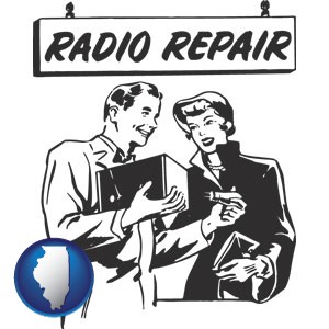 a vintage radio repair shop - with Illinois icon
