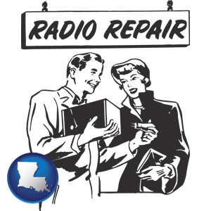 a vintage radio repair shop - with Louisiana icon