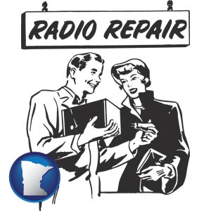 a vintage radio repair shop - with Minnesota icon
