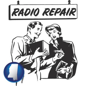 a vintage radio repair shop - with Mississippi icon