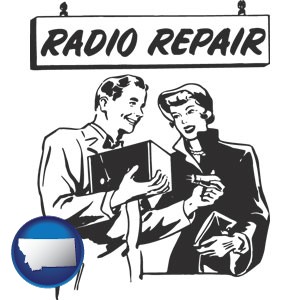 a vintage radio repair shop - with Montana icon