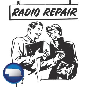 a vintage radio repair shop - with Nebraska icon