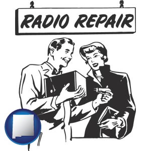 a vintage radio repair shop - with New Mexico icon