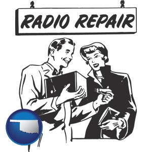 a vintage radio repair shop - with Oklahoma icon