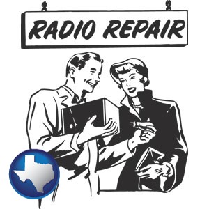a vintage radio repair shop - with Texas icon