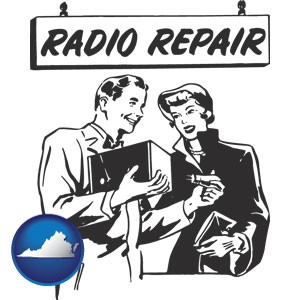 a vintage radio repair shop - with Virginia icon
