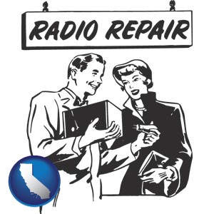 a vintage radio repair shop - with California icon